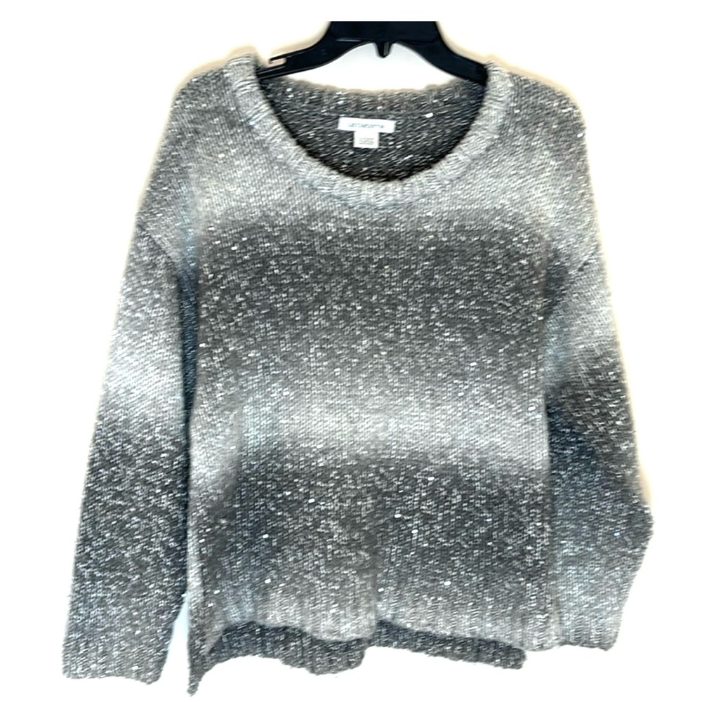 đșâ Liz Claiborne Sparkly Silver Gray Knit SweaterSize L